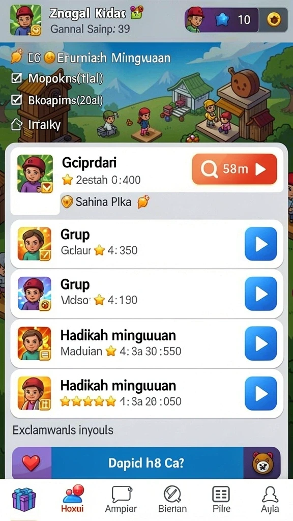Menu pilihan mode permainan yang beragam dan mudah digunakan.